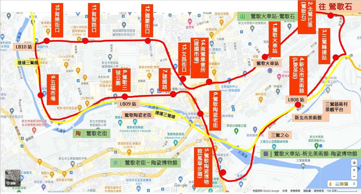 731陶藝山水環狀線公車動線示意圖。 圖：新北市交通局提供