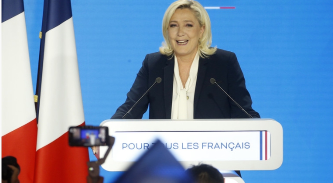 法國極右翼領袖雷朋（Marine Le Pen）今天宣布參加2027年總統大選。 圖 : 翻攝自環球網
