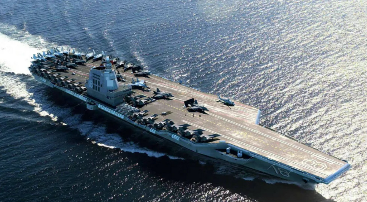 「福建艦」服役預想圖。 圖：翻攝自浩外同學