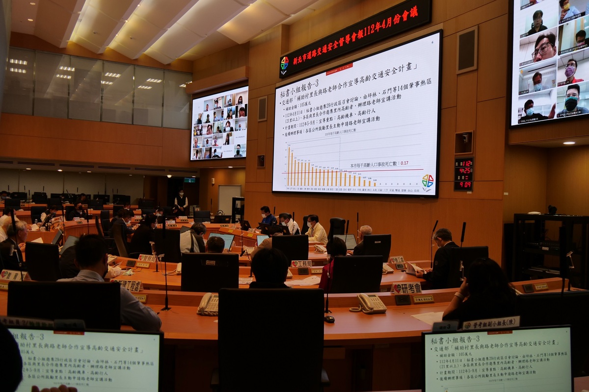 秘書小組報告「補助村里長與路老師合作宣導高齡交通安全計畫」。 圖：新北市交通局提供