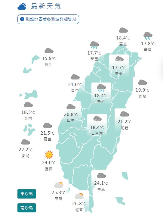 今日受到東北風影響，北部都降溫到1字頭。 圖：取自鄭明典臉書