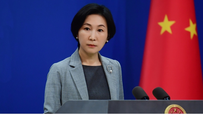 毛寧表示，中國堅決反對美台官方往來，要求美國遵守一中原則與美中三公報。 圖 : 翻攝自中國外交部