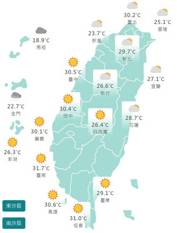 今日台北溫度甚至從22度直飆至30度。 圖：取自中央氣象局網站