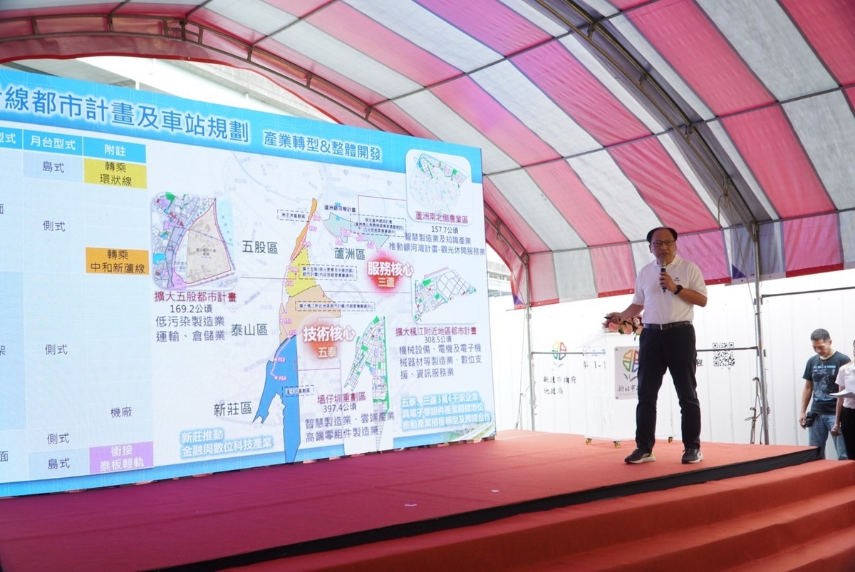 捷運局長李政安簡報說明五泰輕軌路線規劃。 圖：新北市捷運局提供