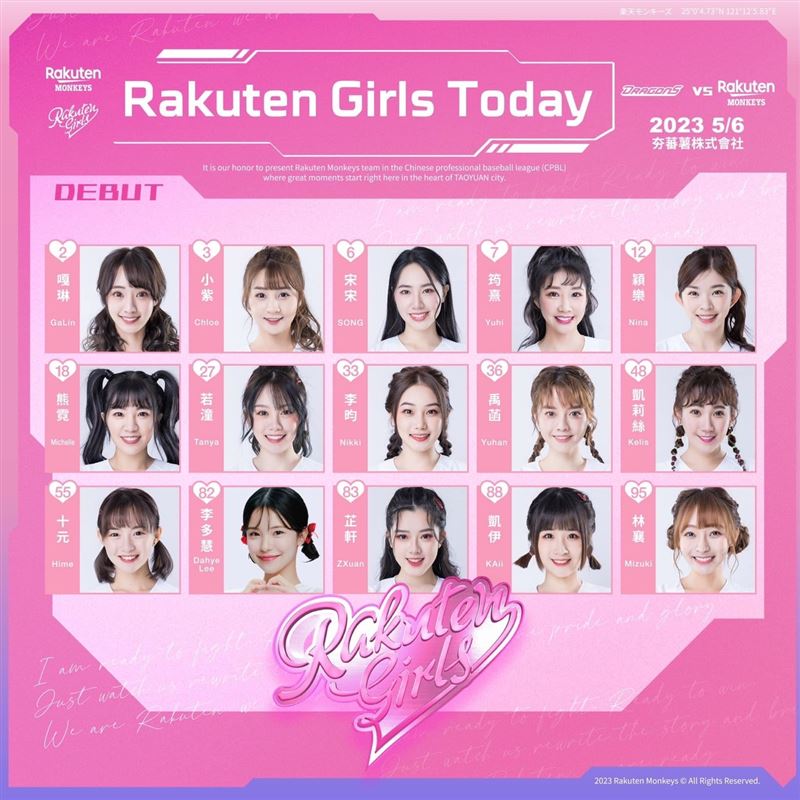樂天女孩6日啦啦隊的班表。 圖：取自Rakuten Girls臉書