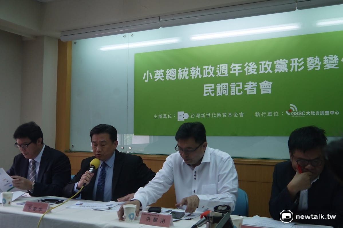 臺灣新世代智庫今(17)日公布「小英總統執政週年後政黨是變化民調」調查結果 圖：鍾孟軒/攝