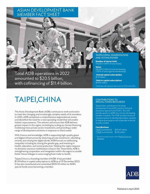 在亞洲開發銀行 (ADB) 的官網上可見台灣的會籍名稱遭改為「中國台北」（Taipei,China）。 圖 : 翻攝自亞洲開發銀行 (ADB) 官網