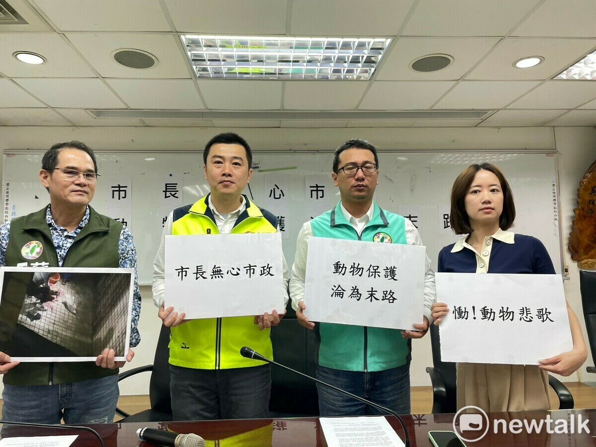 民進黨新北市議員張錦豪、林秉宥、蘇錦雄及戴瑋姍召開記者會，籲市長侯友宜專心市政，不要讓新北成為動物的末路。 圖：林昀真／攝