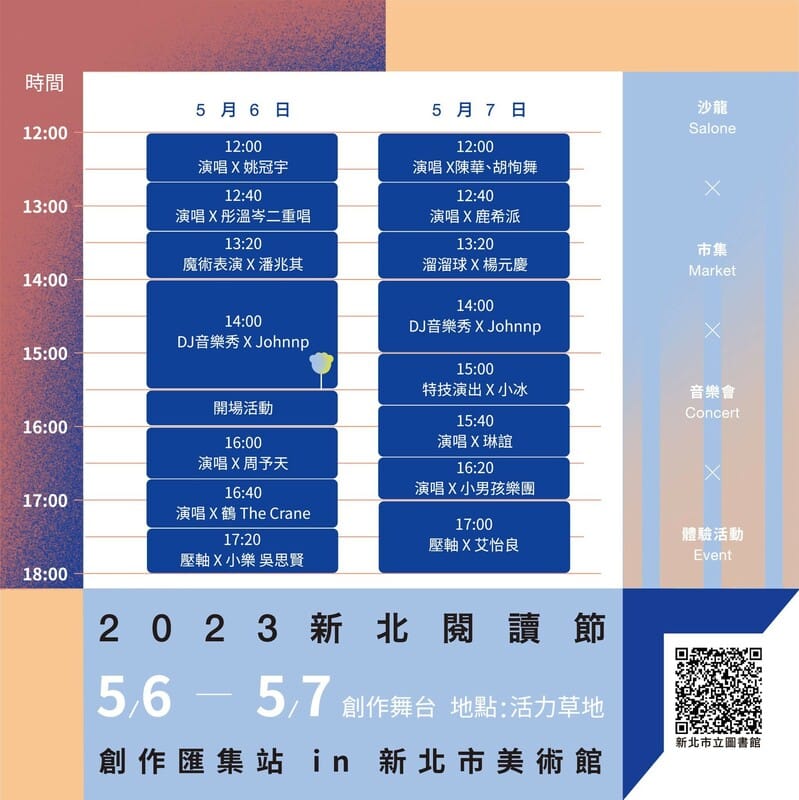 2023新北閱讀節5月6、7兩日以「設計．新日常」為主題，新北市美術館將化身為「創作匯集站」，以音樂為主軸與年輕世代互動。 圖：新北市立圖書館提供