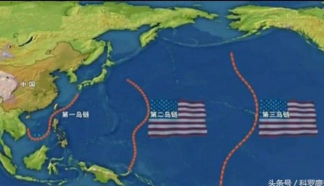 美國防範中國勢力擴張的三層島鏈。關島位處第二島鏈。 圖 : 翻攝自頭條號/科羅廖夫