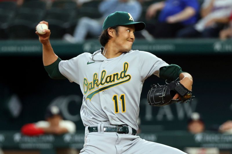 運動家日籍投手藤浪晉太郎開季表現十分淒慘。 圖／美聯社／達志影像