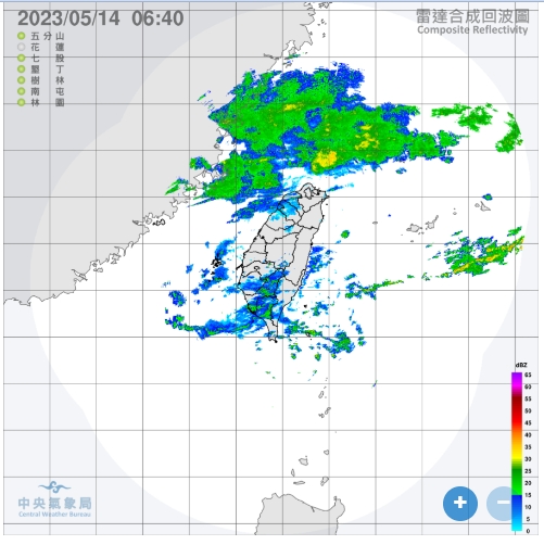 今天南部、東半部下短暫陣雨的機率較高，中部以北降雨時間及範圍相對較小。 圖/中央氣象局