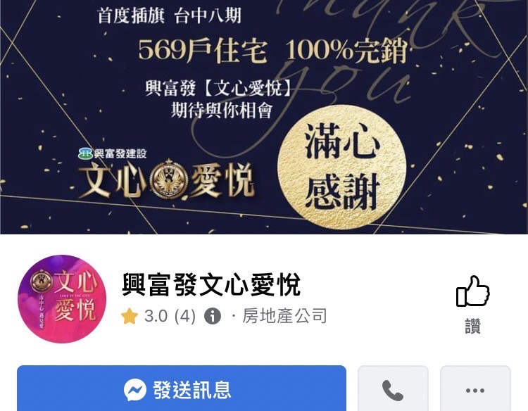 周永鴻指出，文心愛悅建案在臉書宣稱569戶住宅全部完銷， 完全沒辦公大樓，和都發局說法兜不上，顯然有問題。  圖：周永鴻/提供