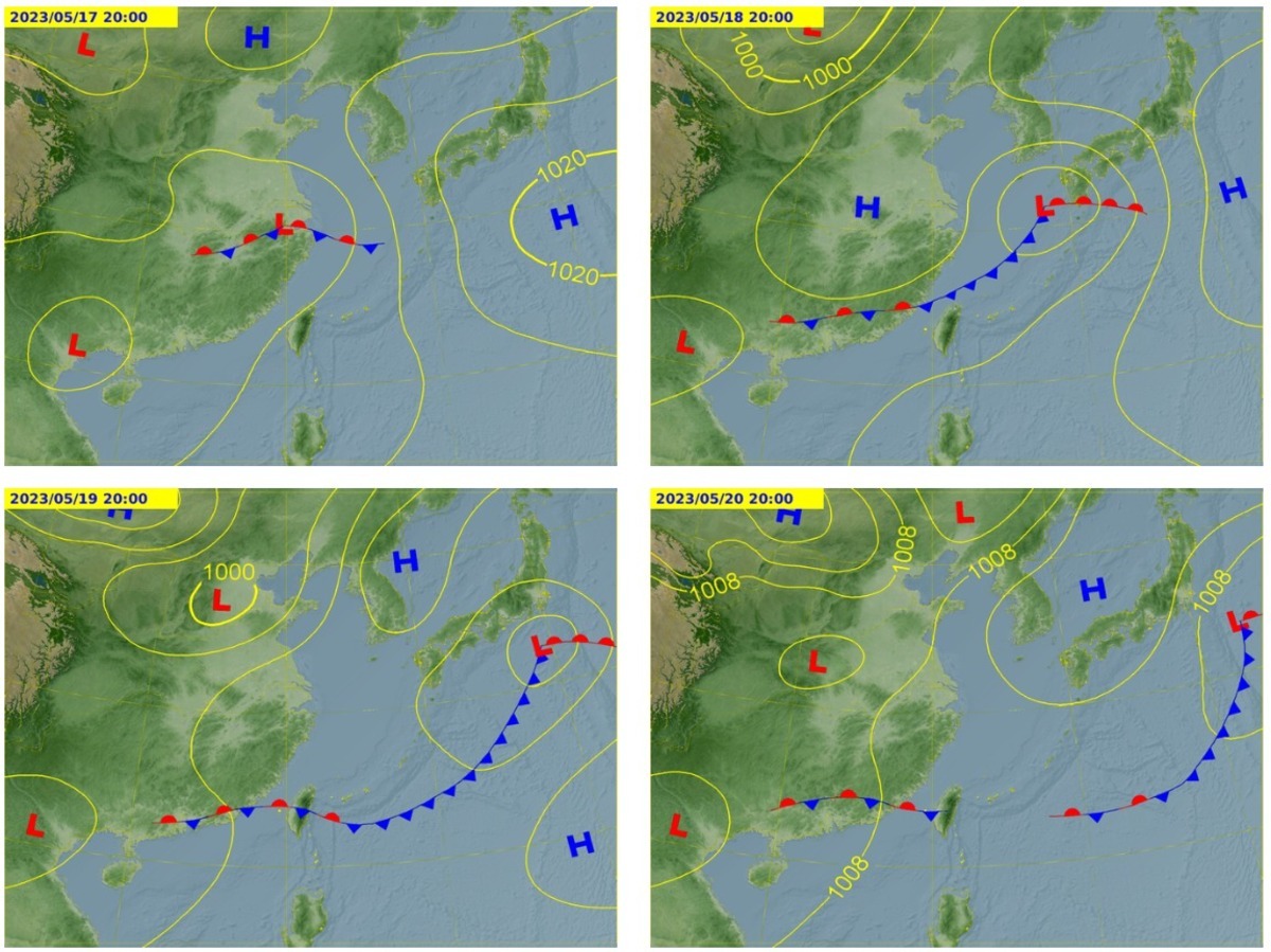 週六前梅雨鋒面建立的情形。 圖：取自台灣颱風論壇臉書