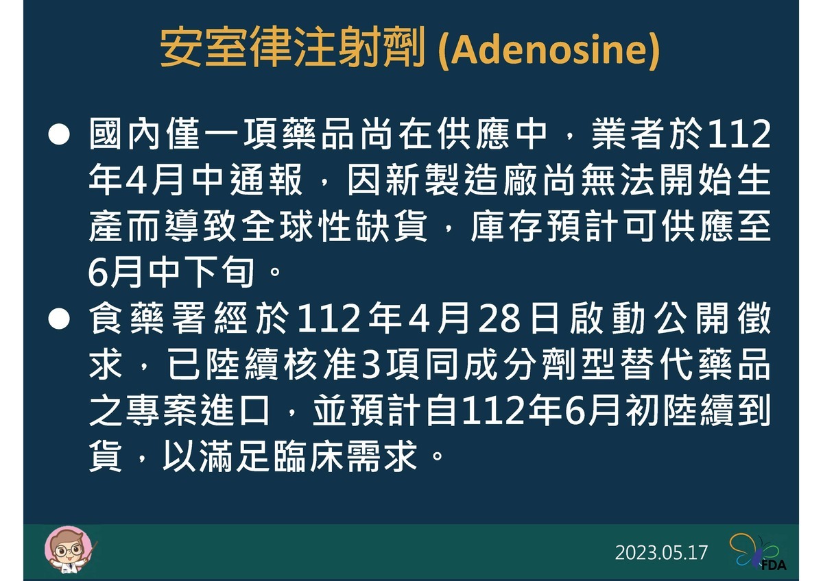 食藥署藥品供應通報處理中心案件-安室律注射劑 圖：食藥署/提供