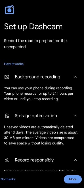 「Dashcam」新功能，初步的截圖操作畫面。 圖：翻攝自《9to5Google》