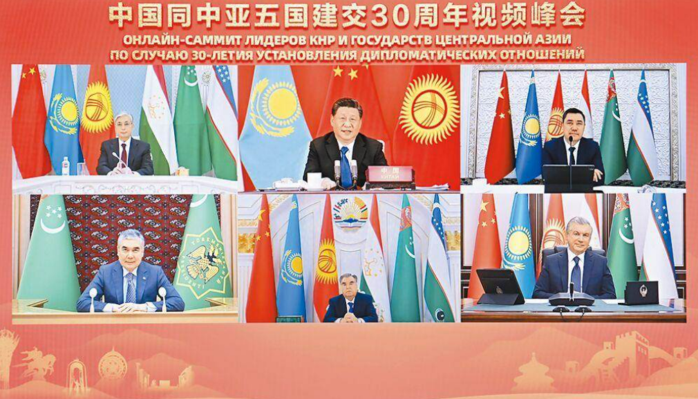 中亞 4 國領導人 16 日齊訪中，參加 18 日的中亞峰會。圖為 2022 年中國大陸與中亞五國建交30周年的視訊峰會。 圖：翻攝自新華社
