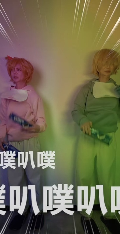 白癡公主模仿《我推的孩子》裡的露比（左）及阿庫亞（右）。 圖﹔翻攝自白癡公主IG