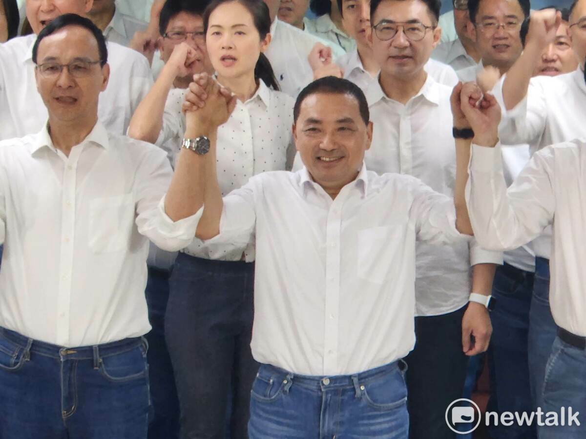 國民黨總統參選人侯友宜在國民黨誓師大會發表競選宣言。 圖：黃建豪/攝