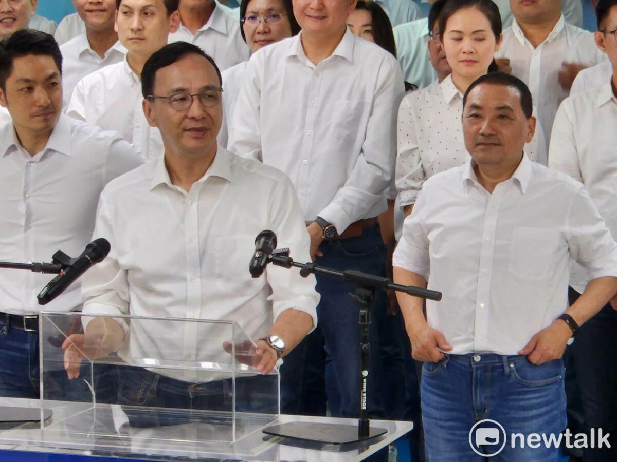 國民黨主席朱立倫召開誓師大會，替國民黨總統參選人侯友宜拉抬氣勢。 圖：黃建豪/攝