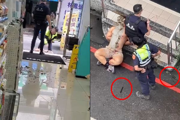 「超商浩克」遭警棍抽打多下滿臉血，警方執法過程引起爭議。 圖：翻攝自爆廢公社二館