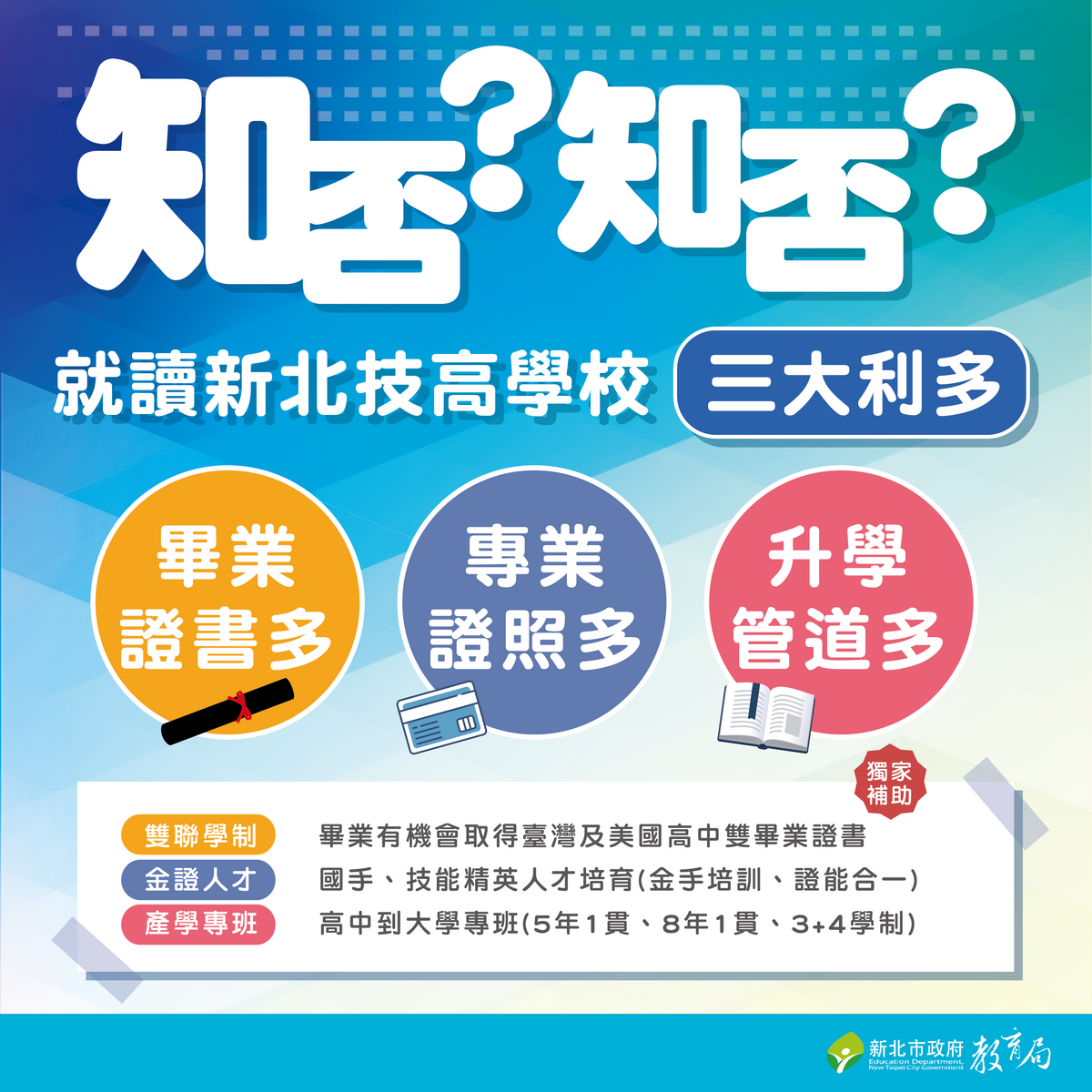 就讀新北技高三大利多。 圖：新北市教育局提供
