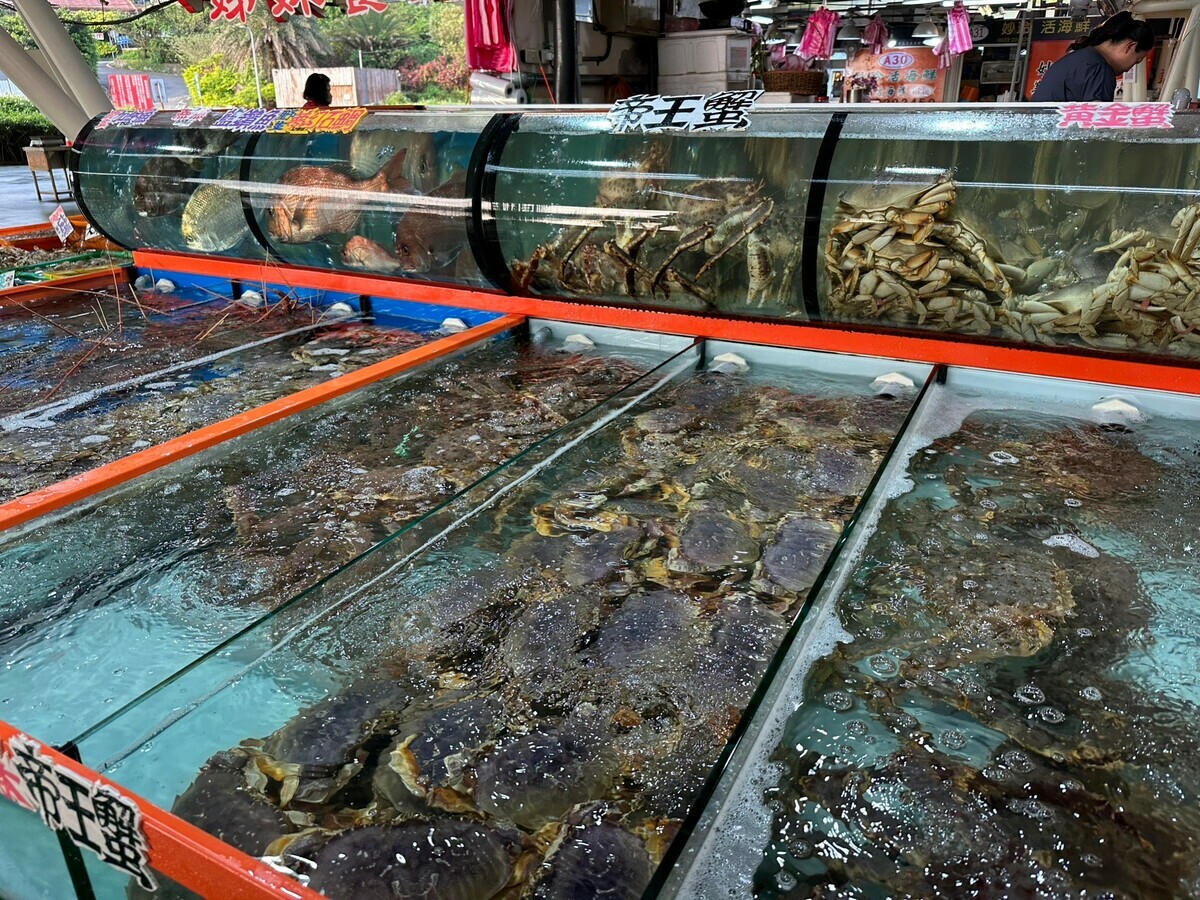 富基魚市乾淨明亮高CP值水攤，配合休閒突堤落日美景，市府歡迎民眾來魚市消費觀光。 圖：新北市農業局提供