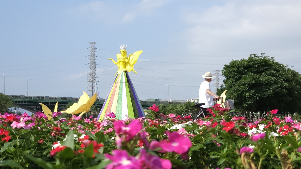 在盛開的花海中欣賞美麗的蝴蝶女神。 圖：新北市高灘處提供