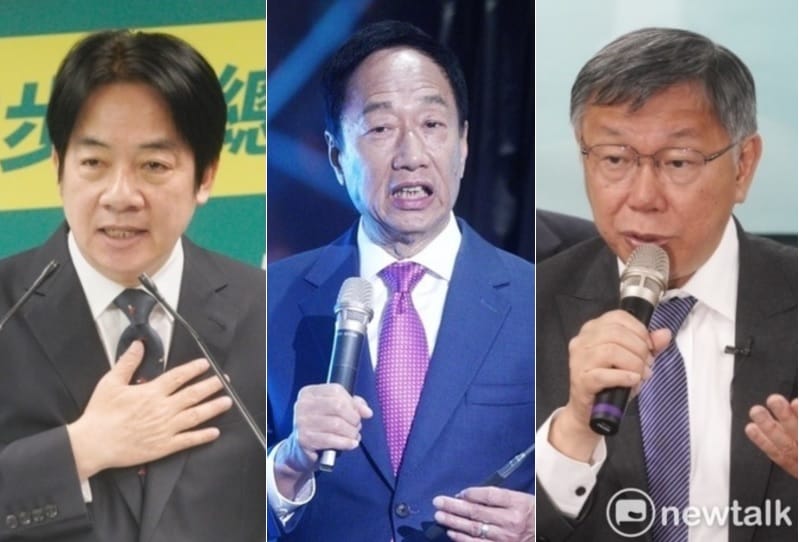 民進黨總統參選人賴清德、爭取國民黨總統失利的鴻海創辦人郭台銘、民眾黨總統參選人柯文哲三人齊聚金門。 圖：張良一／攝