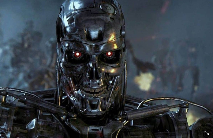美國電影Terminator中，AI機器人反撲要消滅人類。 圖 : 翻攝自Terminator電影畫面