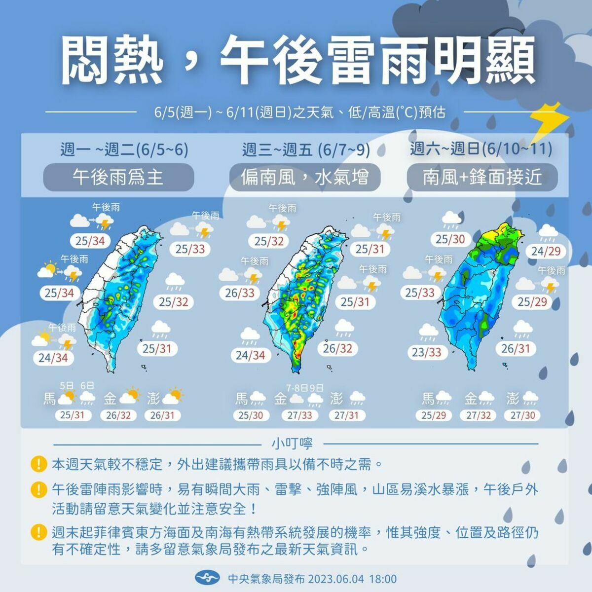 未來一週天氣。 圖：翻攝自中央氣象局臉書