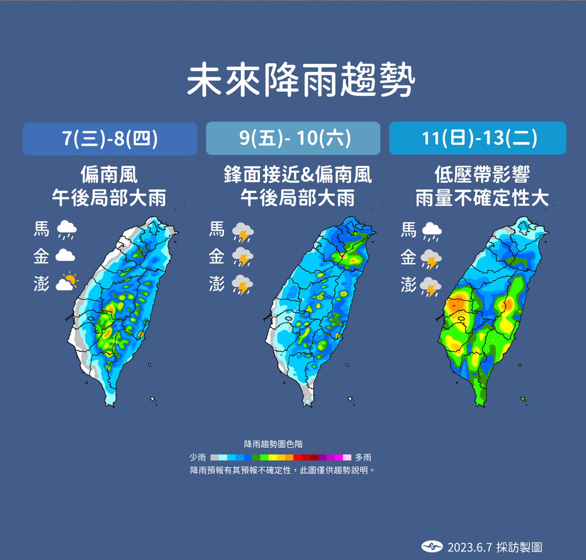 未來一週降雨趨勢。 圖：中央氣象局／提供