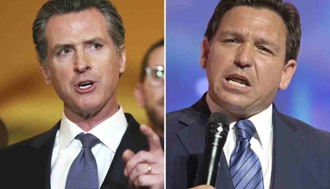佛羅里達州州長德桑蒂斯（Ron DeSantis）包機送移民到沙加緬度，加州州長紐松（Gavin Newsom）揚言採法律行動。 圖：翻攝自環球網