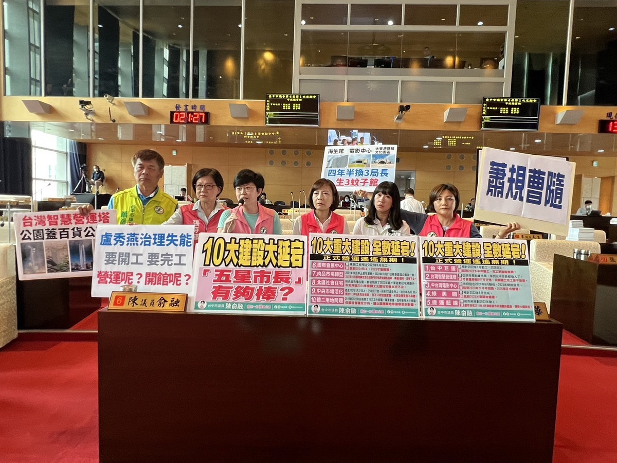 綠營議員列出延宕的台中市政，盧秀燕卻反問張溫鷹當年有蓋社宅嗎？ 陳俞融/提供