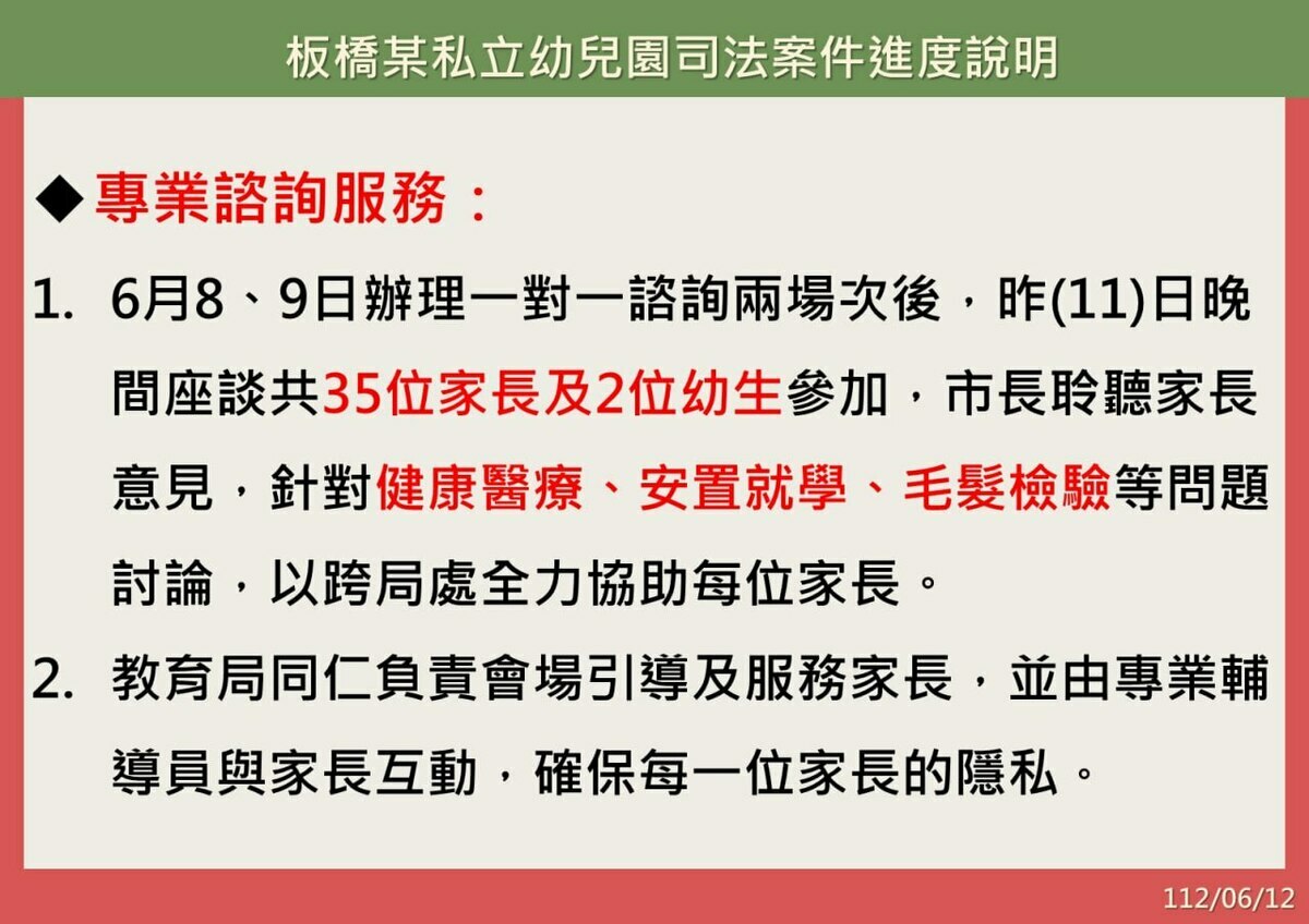 20230612私幼案專業諮詢服務。 圖：新北市教育局提供