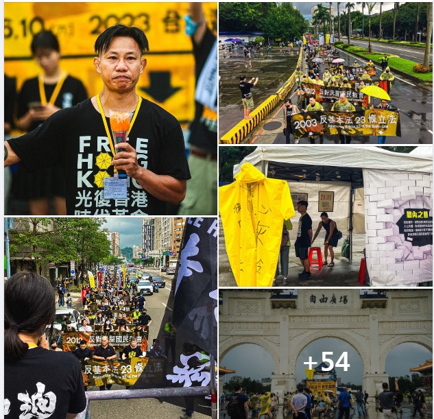 在台組織「香港邊城青年」12日在台北市自由廣場舉行「逆風並行 再見香港」遊行，吸引港台人士冒雨踴躍參加。 圖：翻攝自香港邊城青年臉書