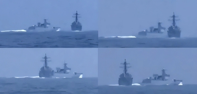 台海局勢越來越緊張，解放軍艦蘇州號日前在台海「鬼切」差點與美國軍艦鍾雲號相撞。 圖 : 翻攝自騰訊網