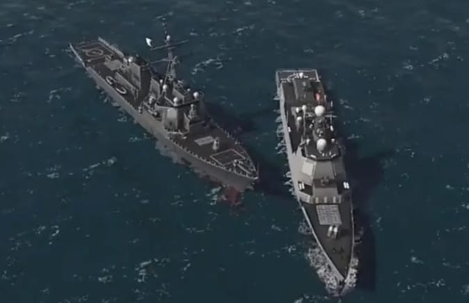 解放軍艦蘇州號日前在台海「鬼切」差點與美國軍艦鍾雲號相撞。(模擬圖) 圖 : 翻攝自騰訊網