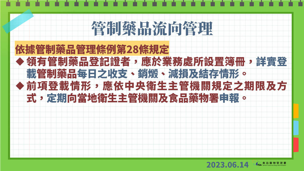 管制藥品流向管理規定 圖：食藥署/提供