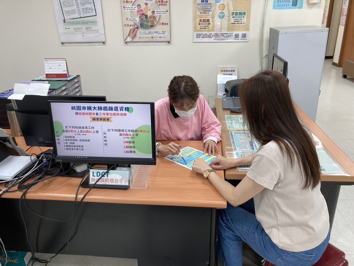 桃園市針對40歲以上具有「菸品暴露」、「相關疾病史及家族史」、「職業暴露」及「空汙及油煙」等4大類危險因子的桃園市民提供免費肺癌篩檢。 圖：桃園市衛生局/提供