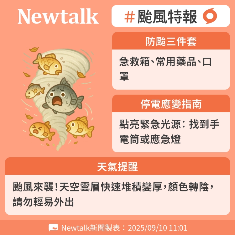 颱風來襲！天空雲層快速堆積變厚，顏色轉陰，請勿輕易外出圖：Newtalk製表