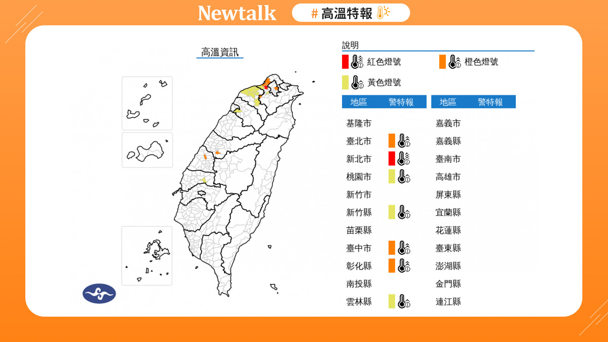 新北熱飆38度！多地高溫恐中暑 圖：取自中央氣象署