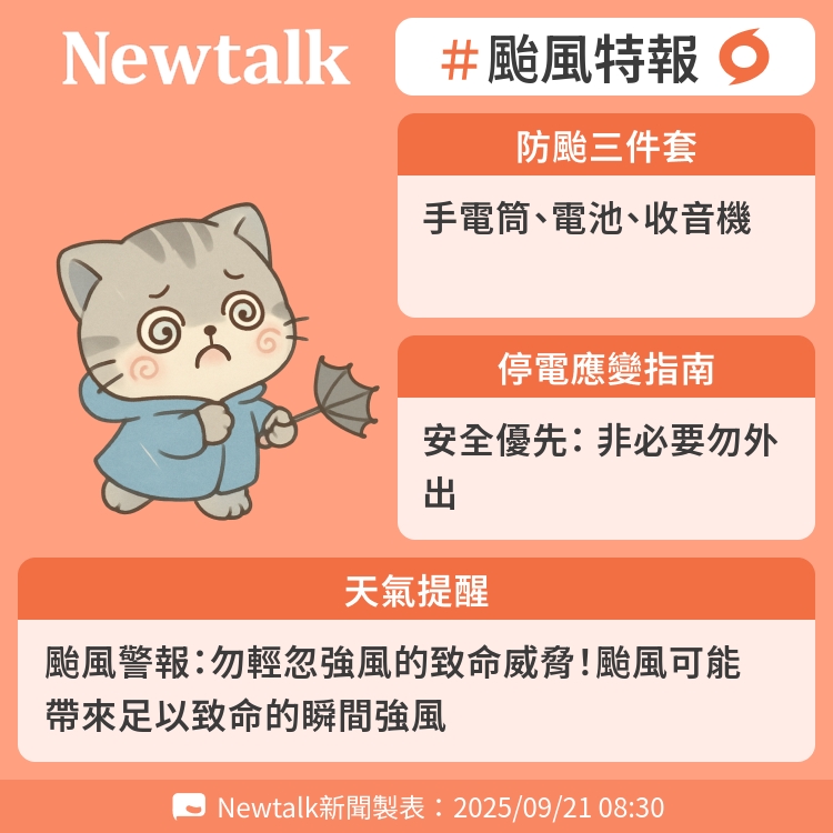 颱風警報：勿輕忽強風的致命威脅！颱風可能帶來足以致命的瞬間強風 圖：Newtalk製表