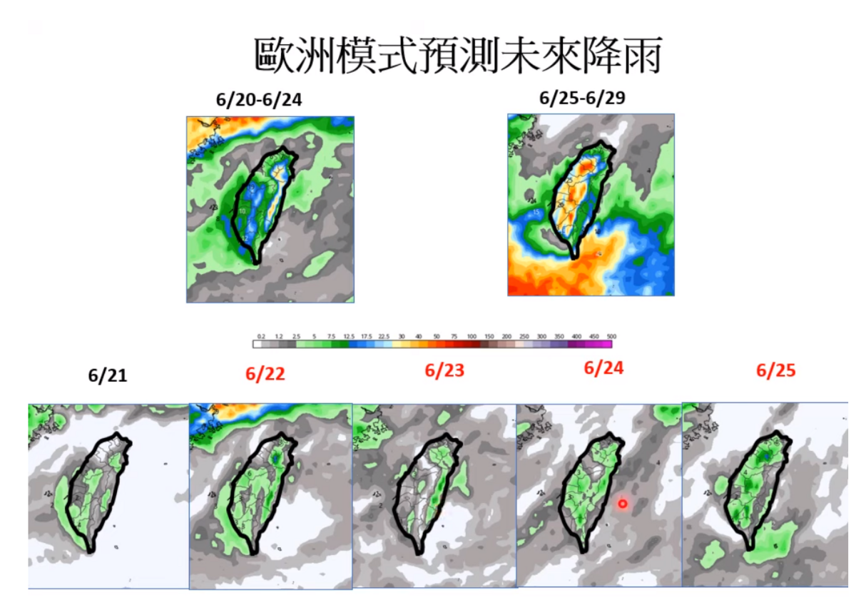 未來10天降雨情形。 圖：取自賈新興YT頻道