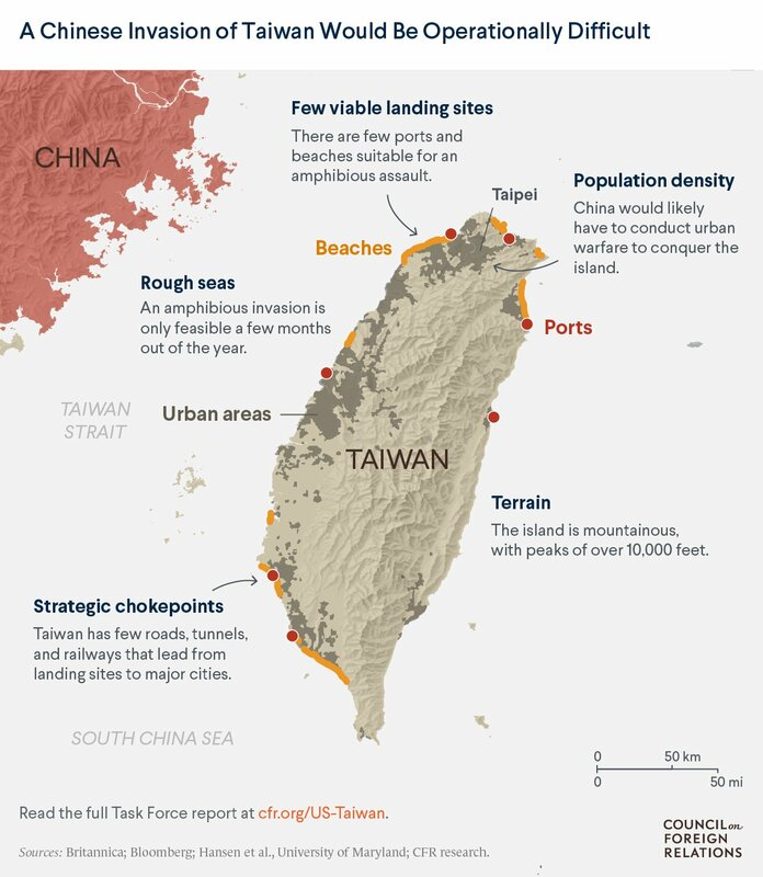 台灣在第一島鏈上的位置鞏固了美國盟友網絡。 圖 : 取自美國智庫外交關係協會推特