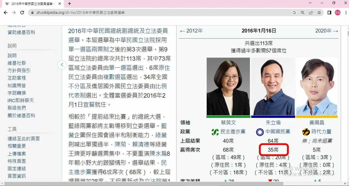 洪秀柱表示，因為2016「換柱」事件，國民黨不團結使得2016立院席次只剩區區35席，元氣大傷。