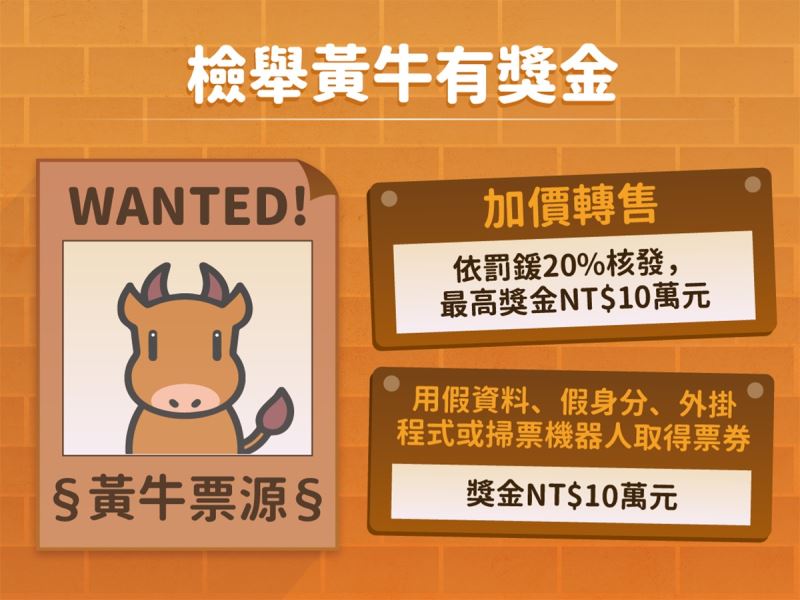 檢舉黃牛有獎金。 圖：文化部提供