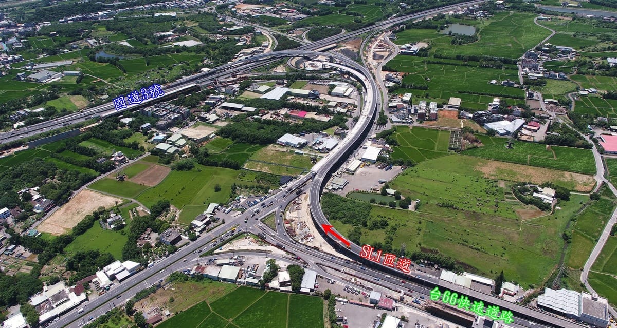 台66線東行進入國3北上入口系統匝道(SL1)。 圖：交通部高速公路局／提供