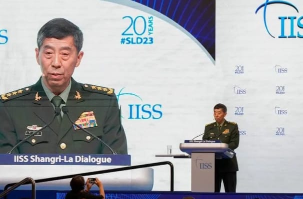 中國國防部長李尚福六月初在香格里拉對話發表演講。 圖 : 翻攝自騰訊網