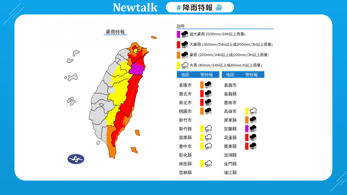 11/11 降雨特報！外出請注意，留意路面積水 圖：取自中央氣象署